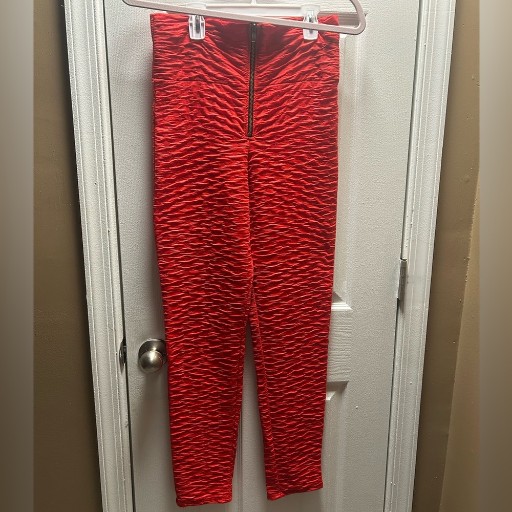 Red Textured Women's Pants Size M/L